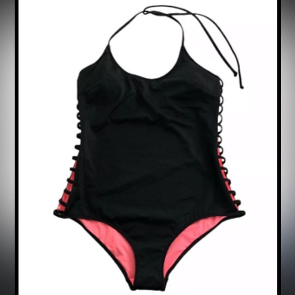 Victoria’s Secret Pink One-Piece Swimsuit Open Sides Halter Size Large - Picture 1 of 10